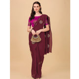 Women's Silk Blend Embroidered Saree With Unstitched Blouse 5.5Mtr (Brown)