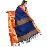 Women's Jacquard Woven Saree With Unstitched Blouse 5.5Mtr (Dark Blue)