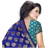 Women's Jacquard Woven Saree With Unstitched Blouse 5.5Mtr (Blue)