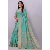 Women's Silk Blend Woven Saree With Unstitched Blouse 5.5Mtr (Dark Green)