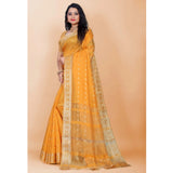 Women's Silk Blend Woven Saree With Unstitched Blouse 5.5Mtr (Yellow)