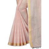 Women's Cotton Blend Solid/Plain Saree With Unstitched Blouse 5.5Mtr (Pink)