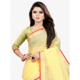 Women's Silk Blend Striped Saree With Unstitched Blouse 5.5Mtr (Yellow)