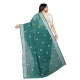 Women's Cotton Silk Embroidered Saree With Unstitched Blouse 5.5Mtr (Dark Green)