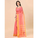 Women's Cotton Silk Striped Saree With Unstitched Blouse 5.5Mtr (Pink)