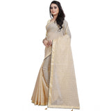 Women's Cotton Silk Checkered Saree With Unstitched Blouse 5.5Mtr (Cream)