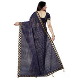 Women's Cotton Silk Checkered Saree With Unstitched Blouse 5.5Mtr (Multicolor)