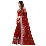 Women's Cotton Silk Embroidered Saree With Unstitched Blouse 5.5Mtr (Maroon)
