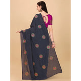 Women's Silk Blend Embroidered Saree With Unstitched Blouse 5.5Mtr (Black)