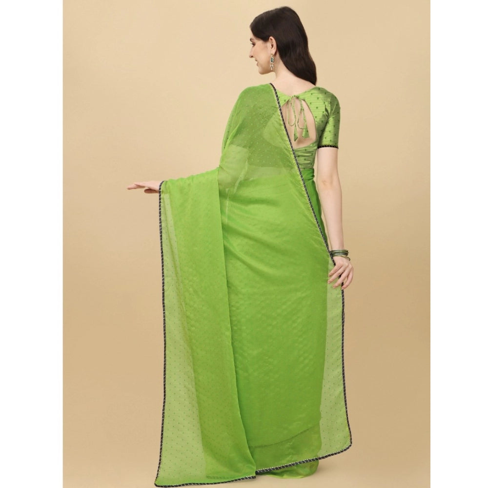 Women's Silk Blend Embellished Saree With Unstitched Blouse 5.5Mtr (Green) - GillKart