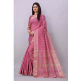 Women's Silk Blend Woven Saree With Unstitched Blouse 5.5Mtr (Pink)