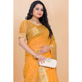 Women's Silk Blend Woven Saree With Unstitched Blouse 5.5Mtr (Yellow)