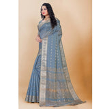 Women's Silk Blend Woven Saree With Unstitched Blouse 5.5Mtr (Grey)