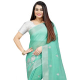 Women's Cotton Silk Embroidered Saree With Unstitched Blouse 5.5Mtr (Light Green)