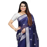 Women's Cotton Silk Embroidered Saree With Unstitched Blouse 5.5Mtr (Blue)