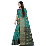 Women's Silk Blend Woven Saree With Unstitched Blouse 5.5Mtr (Dark Blue-Green)
