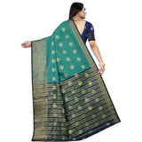 Women's Silk Blend Woven Saree With Unstitched Blouse 5.5Mtr (Dark Blue-Green)