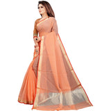 Women's Cotton Silk Checkered Saree With Unstitched Blouse 5.5Mtr (Orange)