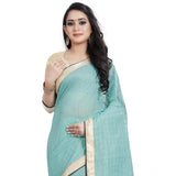 Women's Cotton Silk Checkered Saree With Unstitched Blouse 5.5Mtr (Blue)