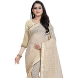 Women's Cotton Silk Checkered Saree With Unstitched Blouse 5.5Mtr (Cream)