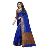 Women's Cotton Silk Self Design Saree With Unstitched Blouse 5.5Mtr (Blue)