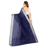 Women's Cotton Silk Self Design Saree With Unstitched Blouse 5.5Mtr (Blue)