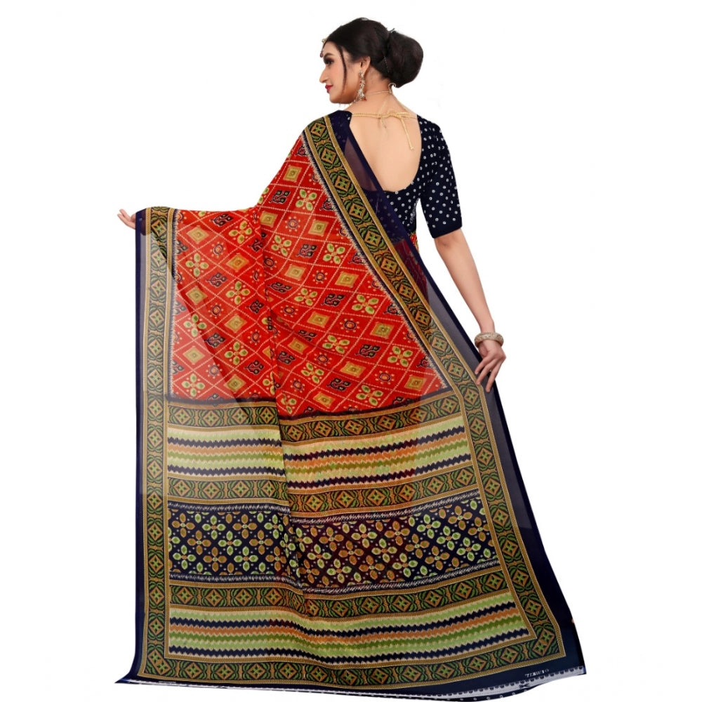 Women's Georgette Floral Print Saree With Unstitched Blouse 5.5Mtr (Multicolor) - GillKart
