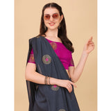 Women's Silk Blend Embroidered Saree With Unstitched Blouse 5.5Mtr (Black)