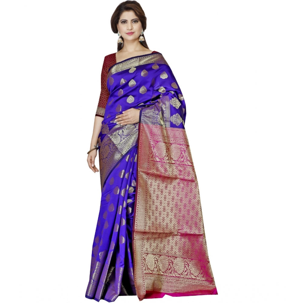 Women's Jacquard Woven Saree With Unstitched Blouse 5.5Mtr (Dark Blue) - GillKart