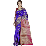 Women's Jacquard Woven Saree With Unstitched Blouse 5.5Mtr (Dark Blue) - GillKart