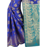 Women's Jacquard Woven Saree With Unstitched Blouse 5.5Mtr (Blue)