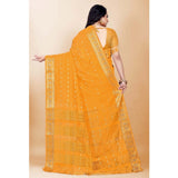 Women's Silk Blend Woven Saree With Unstitched Blouse 5.5Mtr (Yellow)