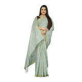 Women's Cotton Blend Solid/Plain Saree With Unstitched Blouse 5.5Mtr (Light Green)