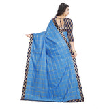 Women's Cotton Silk Checkered Saree With Unstitched Blouse 5.5Mtr (Light Blue)