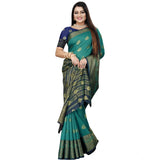 Women's Silk Blend Woven Saree With Unstitched Blouse 5.5Mtr (Dark Blue-Green)