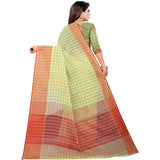 Women's Cotton Silk Checkered Saree With Unstitched Blouse 5.5Mtr (Green)