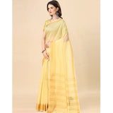 Women's Cotton Silk Striped Saree With Unstitched Blouse 5.5Mtr (Yellow)