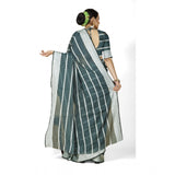 Women's Cotton Silk Striped Saree With Unstitched Blouse 5.5Mtr (Dark Green)
