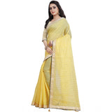 Women's Cotton Silk Checkered Saree With Unstitched Blouse 5.5Mtr (Yellow)