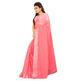 Women's Cotton Silk Self Design Saree With Unstitched Blouse 5.5Mtr (Pink)