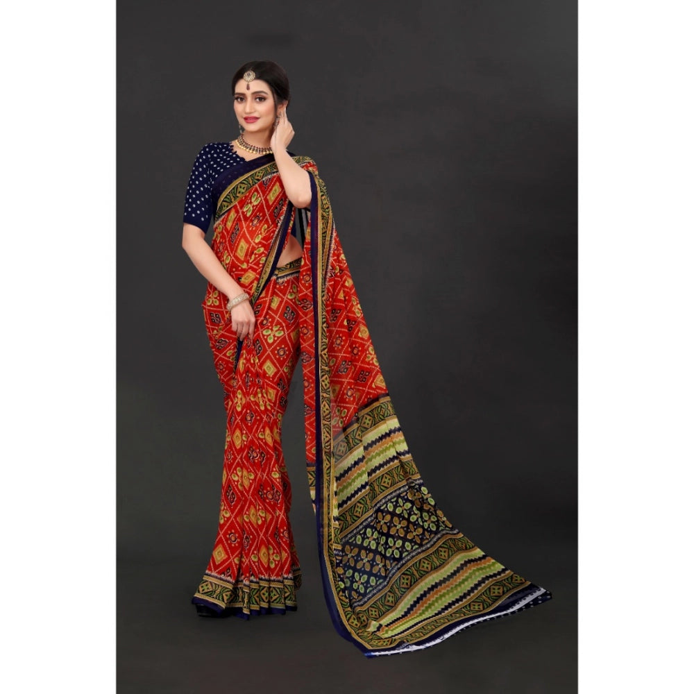 Women's Georgette Floral Print Saree With Unstitched Blouse 5.5Mtr (Multicolor) - GillKart