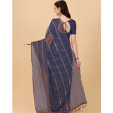 Women's Silk Blend Checkered Saree With Unstitched Blouse 5.5Mtr (Blue)