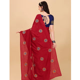 Women's Silk Blend Embroidered Saree With Unstitched Blouse 5.5Mtr (Red)