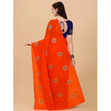 Women's Silk Blend Embroidered Saree With Unstitched Blouse 5.5Mtr (Orange)