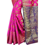 Women's Jacquard Woven Saree With Unstitched Blouse 5.5Mtr (Pink)