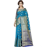 Women's Jacquard Woven Saree With Unstitched Blouse 5.5Mtr (Blue)