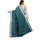 Women's Cotton Silk Embroidered Saree With Unstitched Blouse 5.5Mtr (Dark Green)