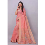 Women's Silk Blend Woven Saree With Unstitched Blouse 5.5Mtr (Pink)