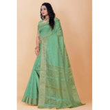 Women's Silk Blend Woven Saree With Unstitched Blouse 5.5Mtr (Light Green)
