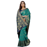 Women's Silk Blend Woven Saree With Unstitched Blouse 5.5Mtr (Dark Blue-Green)
